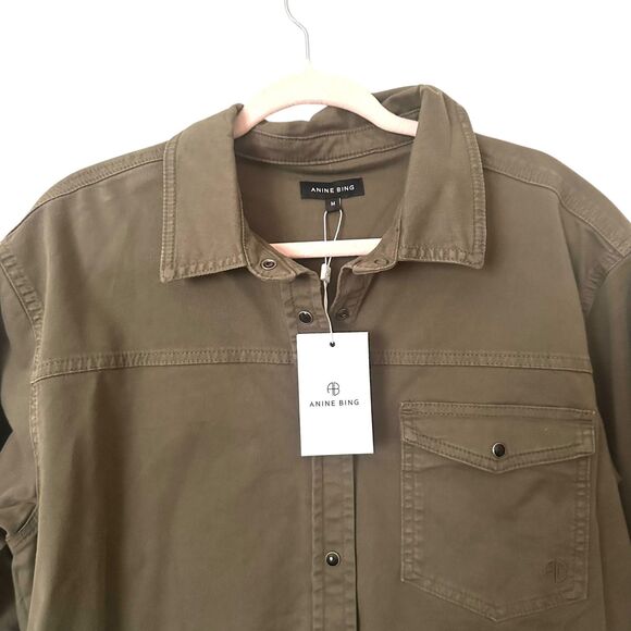 ANINE BING Simon Buttoned Shirt‎ Army Green NWT Medium - Picture 5 of 6